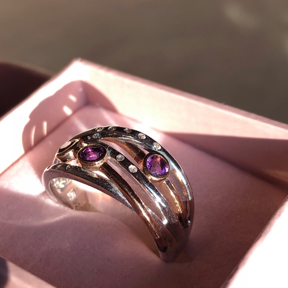 Lorenzo Wht/Rose Gold Amethyst & Wht Sapphire Ring - Picture 3 of 6